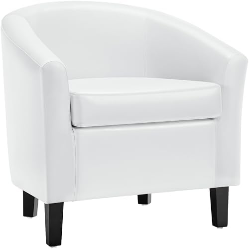 Yaheetech Accent Chairs, Faux Leather Barrel Armchairs White