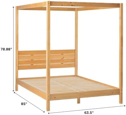 From the Tree Furniture Solid Pine Canopy Bed Frame, Queen — Natural Pine