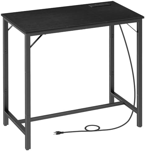 HOOBRO Bar Table with Charging Station, Rectangular Pub Table, High Top Coffee Table, Counter Bar Height Table, Narrow Long Dining Table, 35.4" L x 15.7" W x 35.6" H, Black BB90UBT01N1