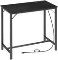 HOOBRO Bar Table with Charging Station, Rectangular Pub Table, High Top Coffee Table, Counter Bar Height Table, Narrow Long Dining Table, 35.4" L x 15.7" W x 35.6" H, Black BB90UBT01N1