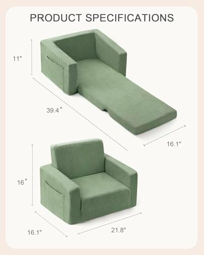 2-in-1 Kids Chair and Couch, Cozy Corduroy Kids Sofa, Green