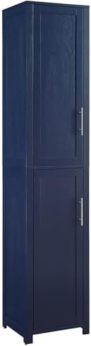 Crosley Furniture Savannah Linen Storage Cabinet, Laundry Room, Bathroom Organizer with Shelves, Navy