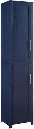 Crosley Furniture Savannah Linen Storage Cabinet, Laundry Room, Bathroom Organizer with Shelves, Navy