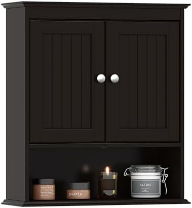 Spirich Bathroom Wall Cabinet Over Toilet, Small Medicine Cabinet Espresso | FSC-Certified MDF, Adjustable Shelf, Easy Assembly, Space-Saving Open & Concealed Storage for Toiletries, Towels, And Decor