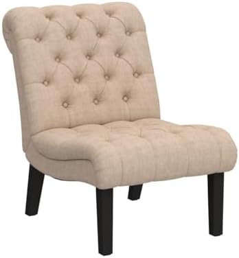 Armless Modern Accent Chairs Set of 2 for Bedroom, Khaki Fabric