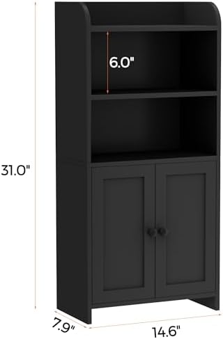 Homhedy Small Bathroom Storage Cabinet, Toilet Paper Storage Cabinet | Bathroom Floor Cabinet with Doors and Shelves, Bathroom Organizers for Small Spaces, 7.9" D x 14.6" W x 31" H, Black