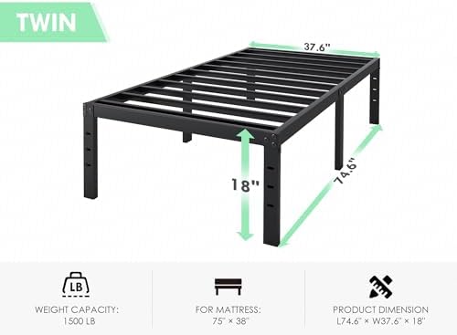 QEROMY Twin Bed Frame - 18 in Sturdy Platform Bed Frame Twin Size