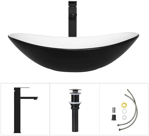 24 Inch White Bathroom Vanity with Marble Texture Top, Traditional Standing Pedestal Cabinet with Black and White Boat Ceramic Sink