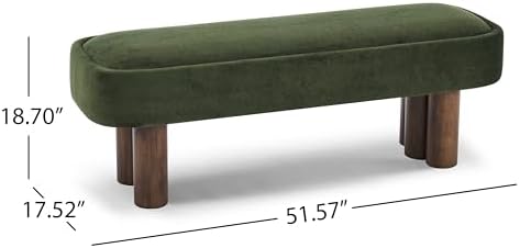 Christopher Knight Home Damas Fabric Upholstered Dining Bench, Wooden Entryway Bench, Long Sofa Footstool for Living Room, Bedroom End of Bed Bench, Olive Green+Walnut