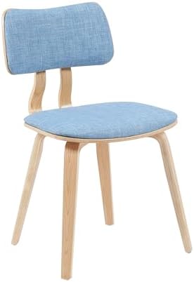 Armen Living Jaguar Mid-Century Dining Chair with Light Blue Fabric Upholstered Seat and Patterned Oak Wood Finish