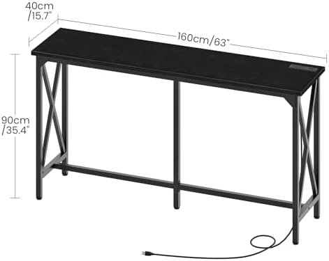 CHOEZON 63'' Bar Table, Kitchen Dining Table with Power Outlet and Footrest, Industrial Style, for Pub, Living Room, Black TBT07UBB