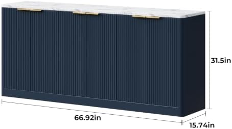 Evermagin 67" Fluted Blue Buffet Cabinet with Storage