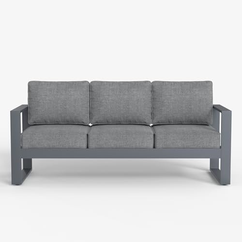 LayinSun Outdoor Patio Aluminum Sofa, Metal Modern 3-Seat Couch with Washable Thick Cushions
