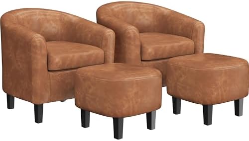 Yaheetech Accent Chairs with Ottoman Set of 2, Faux Leather, Brown