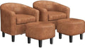 Yaheetech Accent Chairs with Ottoman Set of 2, Faux Leather, Brown