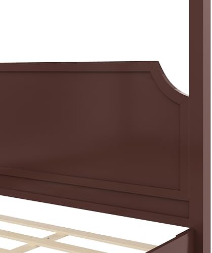 Queen Size Wood Canopy Bed Frame, Walnut Vintage Four-Posters Platform Bed Frames with Headboard, 10-Slat Support Wooden Post Beds, 8" Under Bed Storage, Easy Assembly (Walnut, Queen, 77"H)