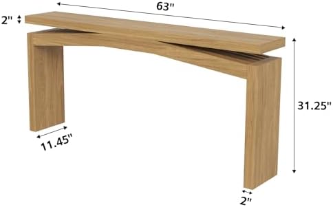 Epecoya Wooden Extra Long Console Tables for Living Room, Natural Teak