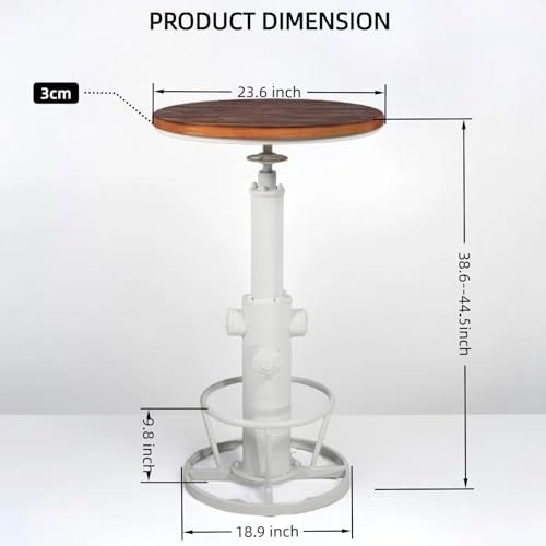 Vintage Pub Table 38.6-44.5inch Height Adjustable Industrial High Bar Table in Home Kitchen Farmhouse Cafe Table for 2-3 People Swivel Wooden Top