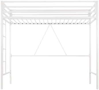 Allewie Metal Loft Bed Twin Size with Guardrail and Ladder,White