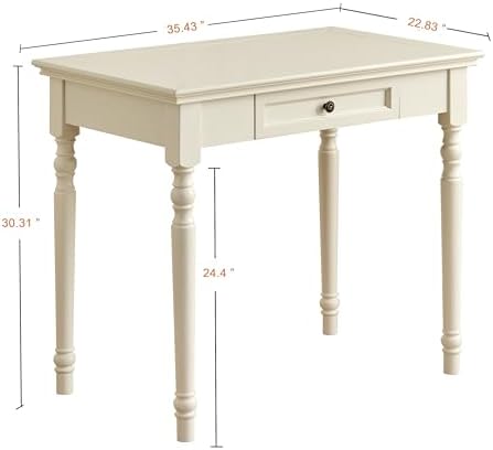 White Writing Desks with Drawers, 35" French Country Style