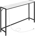 MAHANCRIS Console Table, Narrow Sofa Table Behind Couch, 43.7” Entrance Table with Power Station, Simple Style, for Living Room, Hallway, Entryway, Foyer, Marble and Black CTHM112E01