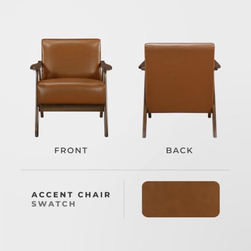 Lexicon Faux Leather Accent Chair with Walnut Wood Frame, Brown