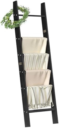 Blanket Ladders for the Living Room, Blanket Holder 6-Tier Black