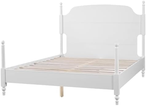 Christopher Knight Home Kane Wooden Queen Bed Frame with Headboard, Farmhouse Queen Size Bed Frame and Arched Headboard, 4-Poster Queen Bedframe with Slats Support, No Box Spring Needed, White