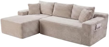 95" L-Shaped Left Facing Cloud Sectional Couch for Living Room, Modular Compressed Boneless Sectional Sofa Corduroy Boneless Corner Foam Sofa W/Chaise Lounge and Pillows