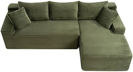 95" L-Shaped Right Facing Cloud Sectional Couch for Living Room, Modular Compressed Boneless Sectional Sofa Corduroy Boneless Corner Foam Sofa W/Chaise Lounge and Pillows