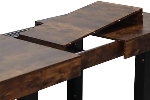 63" - 79" Extendable Dining Room Table, Expandable Kitchen Table for 6 to 10 People, Modern Wood Conference Table, Large Farmhouse Dining Table(Rustic Brown & Black, Double-U Base)