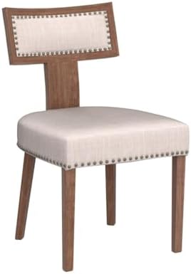 HNY Mid Century Modern Dining Chairs Set of 2, Farmhouse Linen Fabric Upholstered Accent Chairs Curved Nailhead Trim Backrest Kitchen Chairs, with Hardwood Frame, Beige