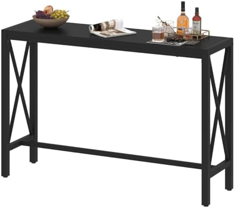 BON AUGURE Bar Table, 55 in Counter Height Pub Table, Tall Narrow Behind Couch Sofa Table, High Top Wood Long Console Tables for Home, Living Room (Black Oak)