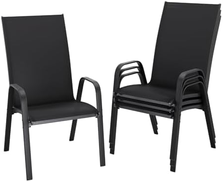 JEAREY Patio Dining Chairs Set of 4, Stackable Outdoor Chairs, Black