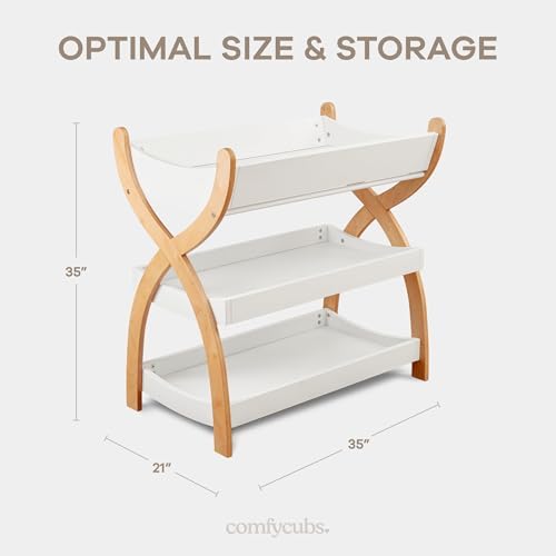 Comfy Cubs Baby Changing Table - Baby Change Table, Natural Wood White Bar
