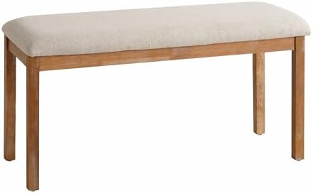 SIMTONAL French Country Dining Bench Wood, Vintage Farmhouse Bench, Fabric Upholstered Dining Chair, 1 Pieces, Light Oak