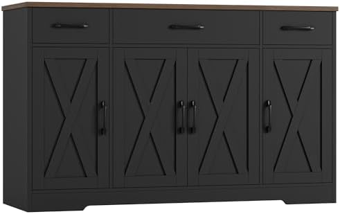 HOSTACK Kitchen Buffet Sideboard Storage Cabinet, Coffee Bar Cabinet, Black