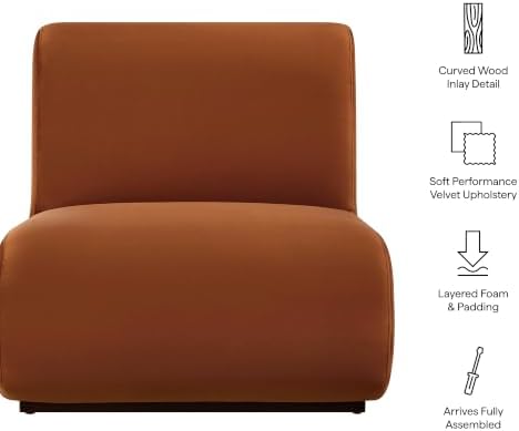 Modway Denby Performance Velvet Accent Chair with Wood Inlay in Rust