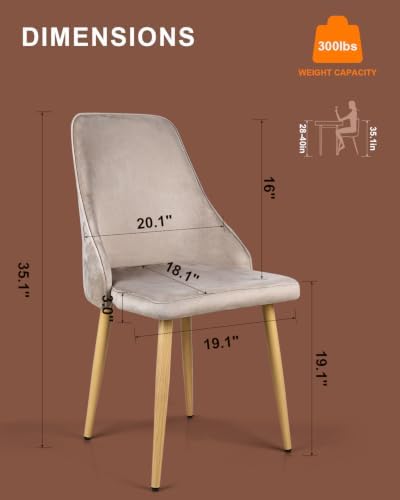 High Back Dining Chairs Set of 2, Mid-Century Modern Living Room Chairs, Velvet Comfortable Seats with Sturdy Legs Upholstered Farmhouse Kitchen Chairs for Bedroom Office Easy Assemble-Grey