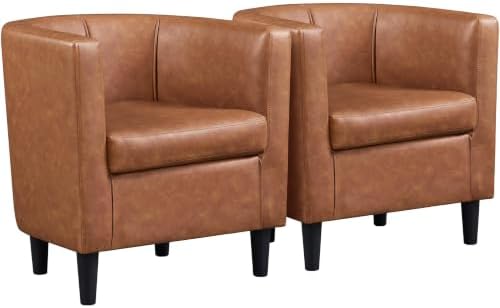 Yaheetech Barrel Accent Chairs Set of 2, Modern Armchairs, Brown