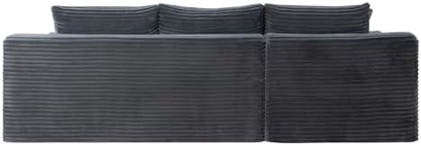 106-Inch Oversized U-Shaped Left Facing Corner Compressed Sofa Modular Boneless Cloud Sectional Sofa Floor Foam Couch W/Chaise & Ottoman, Corduroy Corner Boneless Cloud Couch