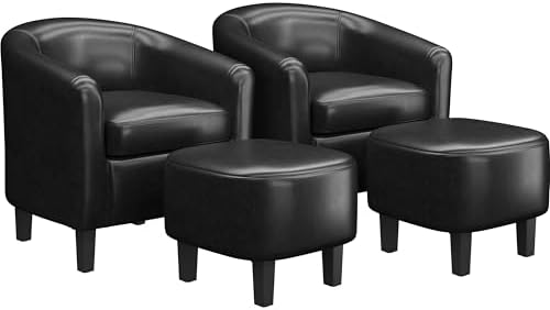 Yaheetech Accent Chairs with Ottoman, Faux Leather Set of 2, Black