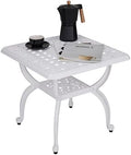 YKSY&YKSY Jardin DE Centennial Cast Aluminum Outdoor Side Table,Anti-Rust Outdoor End Table,Patio Coffee Bistro Table for Indoor,Garden,Porch,Balcony(Square White) 1