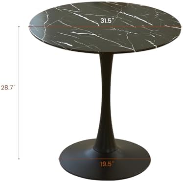 Round Dining Table, 31.5" Circle Tulip Table with Thickened Tabletop & Metal Pedestal, Mid Century Modern Bistro Table for Kitchen, Small Places, Living Room, Cafe (Faux Marble Black)