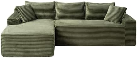 95" L-Shaped Cloud Sectional Couch, Left Facing Modular Compressed Boneless Sectional Sofa with Chaise Lounge, Plush Corduroy Boneless Corner Sofa for Living Room