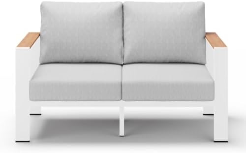 Aluminum Outdoor Patio Furniture Loveseat, All-Weather Patio Conversation Sets with Washable Thick Cushion, Morden Patio Furniture Set for Porch, Balcony, Deck, Yard, White