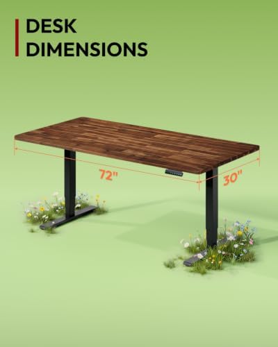 SANODESK Large Solid Wood Standing Desk Dual Motor 72"x29.9" Brown/Black