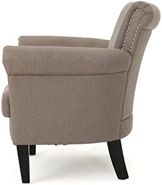 Christopher Knight Home Brice Vintage Scroll Arm Studded Fabric Club Chair, Light Coffee / Dark Brown, 31D x 29.5W x 31.5H in