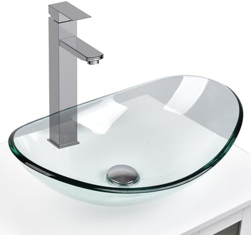 24 Inch White Bathroom Vanity with Marble Texture Top, Traditional Standing Pedestal Cabinet with Clear Boat Glass Sink