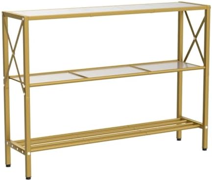 Hoctieon Gold Console Table, 3 Tier Entryway Table with Shelves, Narrow Sofa Table for Hallway, Living Room, Foyer, Office, 42" x 12", Gold and White